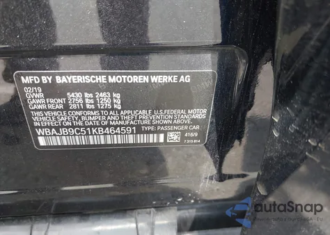 2019 BMW M550I xDrive from USA, damaged, VIN WBAJB9C51KB464591